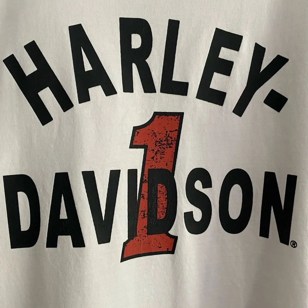 Harley-Davidson White Tee with Brick Red Orange and Black Design L - Picture 2 of 4